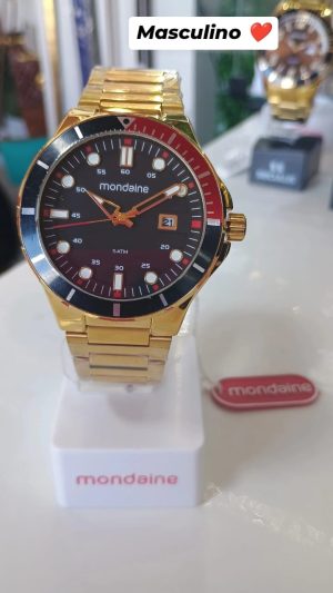 RELOGIO ANALOGICO MASCULINO FOLEADO A OURO / MONDAINE