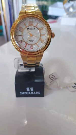 RELOGIO ANALOGICO FEM FOLEADO A OURO / SECULUS