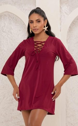 VESTIDO EM UV E MANGA 3/4 COR CARMIM / G CAMBORIÚ 12277